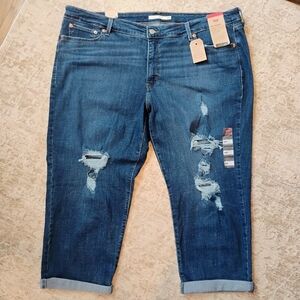 NWT 24W Levi's Boyfriend Hypersoft Distressed Medium Dark Wash Denim Blue Jeans